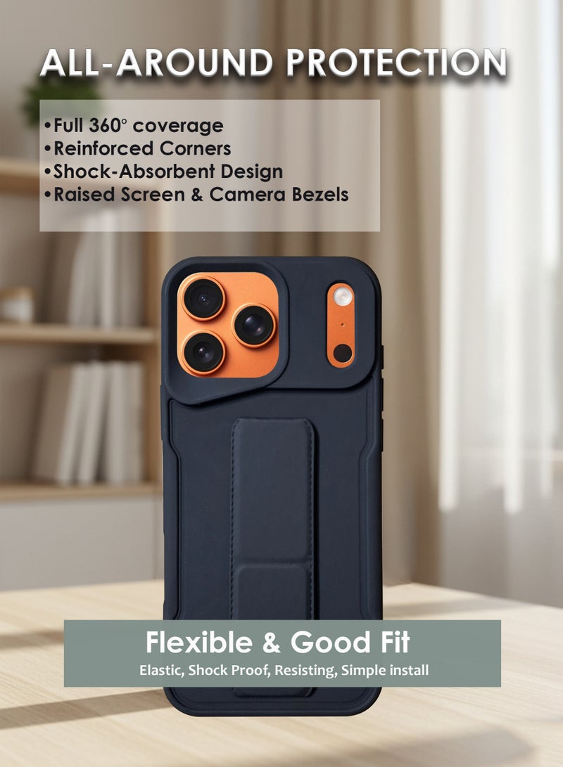 Apple iPhone 17 Pro Max Hand Grip Case Cover - Magnetic Hand Grip Holder & Kickstand Case For Apple iPhone 17 Pro Max - Strong Grip for Magnetic Car Holder, Stylish Silicone Case & Functional, Ultimate Convenience & Hands-Free Viewing - Black - Image 4